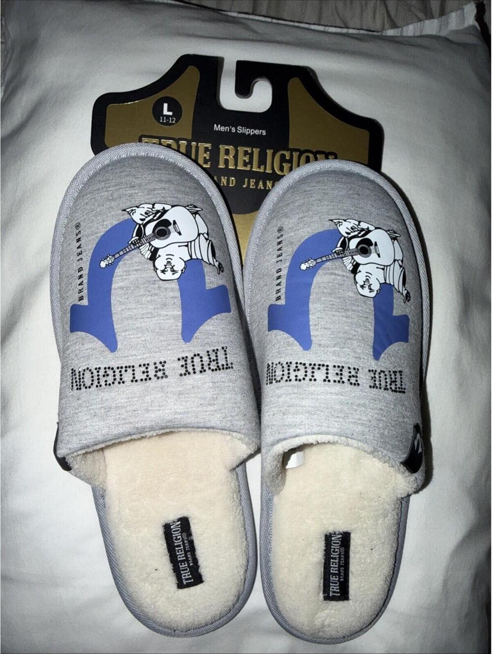 True Religion Men's Designer Slippers House Shoes Slides Gray/blu Size 11-12 (L)